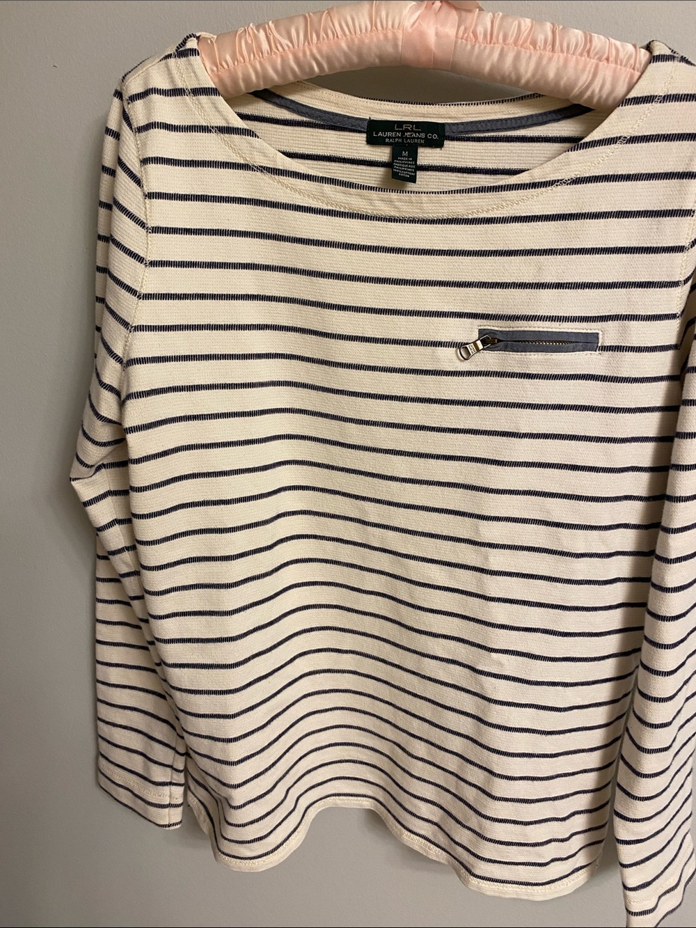 Lauren Ralph Lauren Cream & Navy Striped Lg Sleeved Tee RUNS SMALL